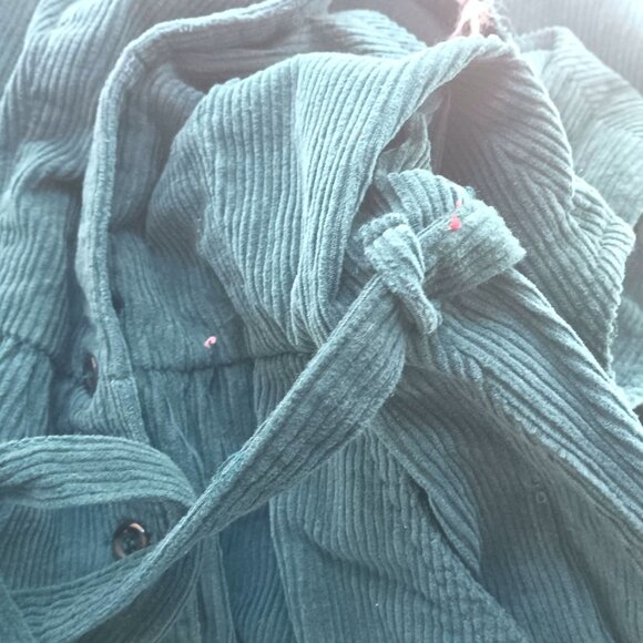 True Vintage Jumper Dress 5 1970's Boho Teal Corduroy Sleeveless Midi Belted - Picture 7 of 8